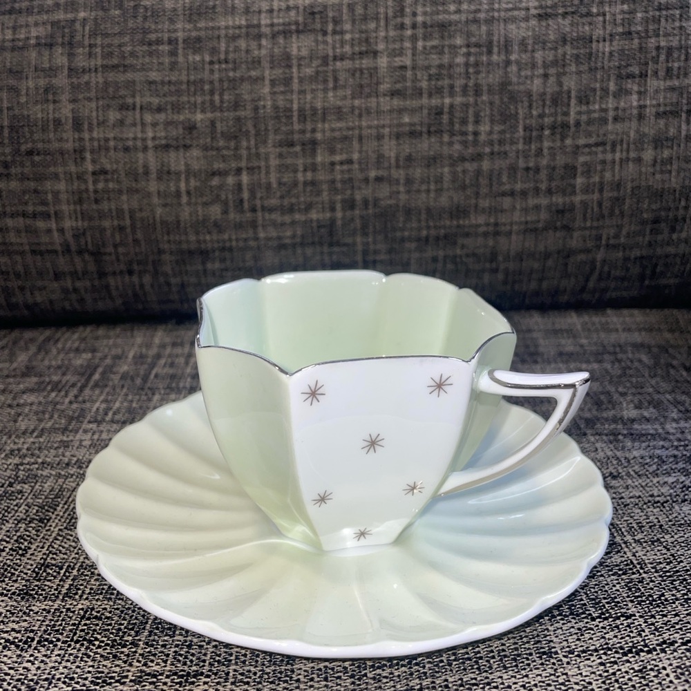 Vintage SHELLEY England Queen Anne POLE STAR teacup and saucer - mint Green